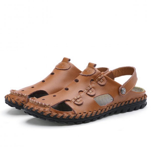 Men Outdoor  Daily Casual Sandals Wrapped Toe Leat...
