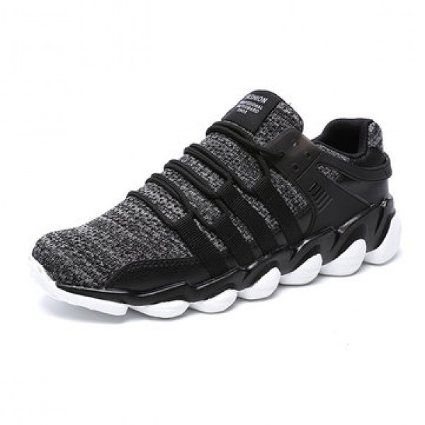 Men  Breathable Ankle Sneakers Stretchy Weave Knit Non-slip Comfy Running Walking Shoes