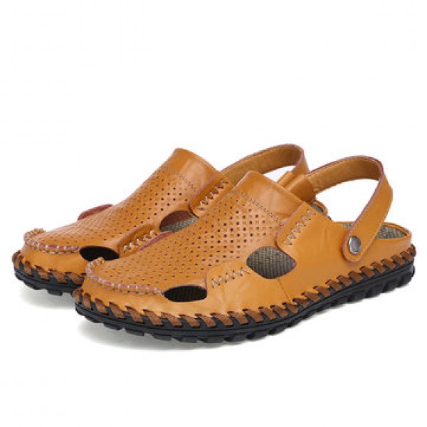 Leather Hollow Men Sandals Slippers Summer Casual ...