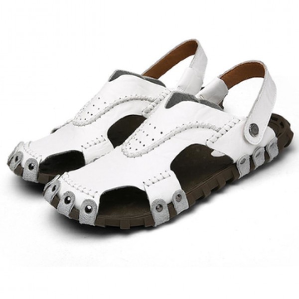 Men Sandals Genuine Leather Soft Sole Casual Toe Breathable Cooler Shoes Summer Beach Cowhide