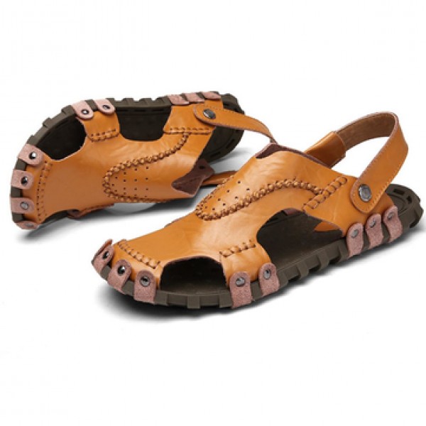 Men Sandals Genuine Leather Soft Sole Casual Toe B...