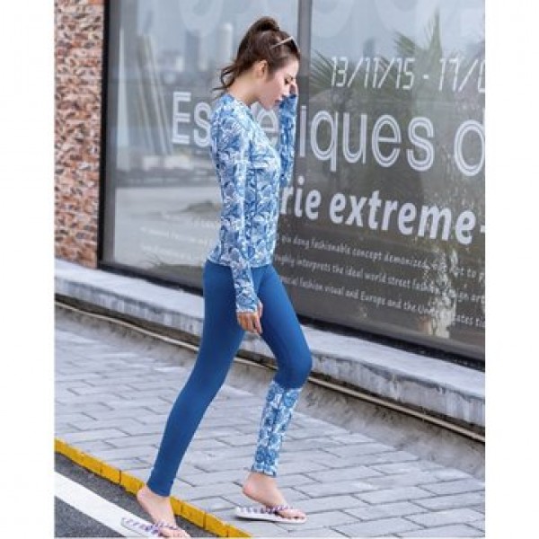 SABOLAY New Style Blue Quick Dry Sunscreen Female Yoga Fitness Snorkeling Diving Surfing Tight Pants