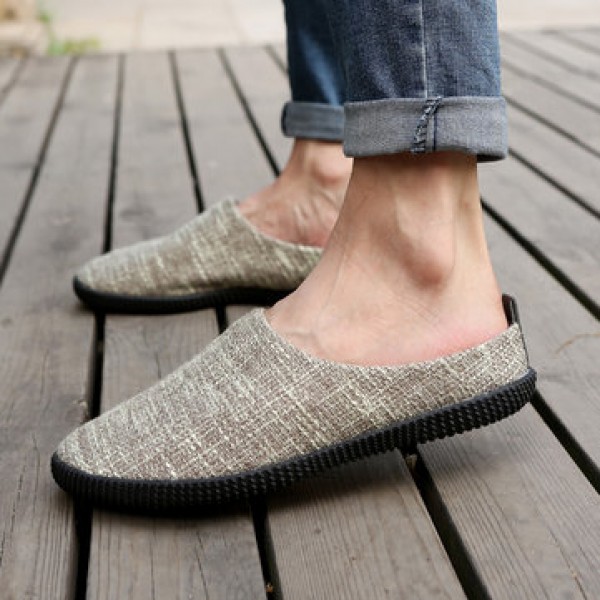 Linen Men Outdooors Casual Shoes Spring Autumn Half Slippers Driving Soft Light Breathable Cool