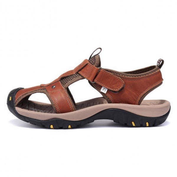 Men Genuine Leather Roman Sandals Soft Sole Cut-ou...
