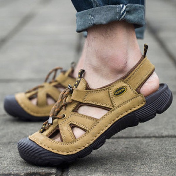 Men Rubber Leather Soft Breathable Sandals Slippers Beach Running Sports Slippers
