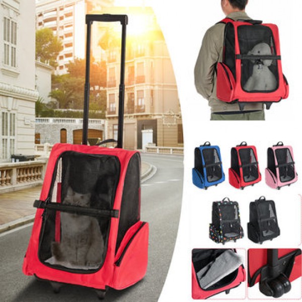 2 In 1 Pet Carrier Backpack Dog Cat Puppy Cart Bre...