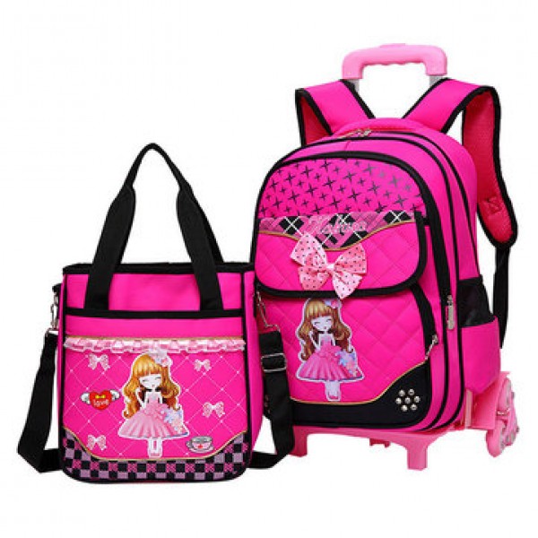 29L 2 Pcs  Kids Trolley Backpack Shoulder Bag Camping Trolley Case With Wheels