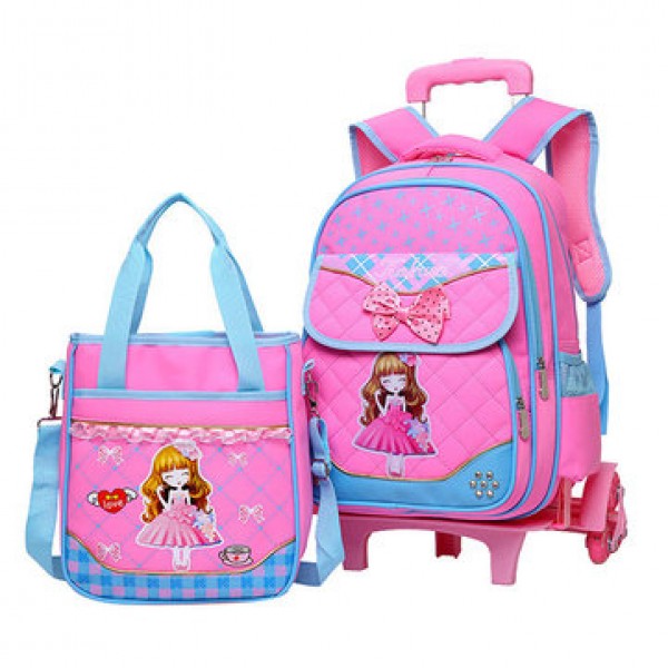 29L 2 Pcs  Kids Trolley Backpack Shoulder Bag Camping Trolley Case With Wheels