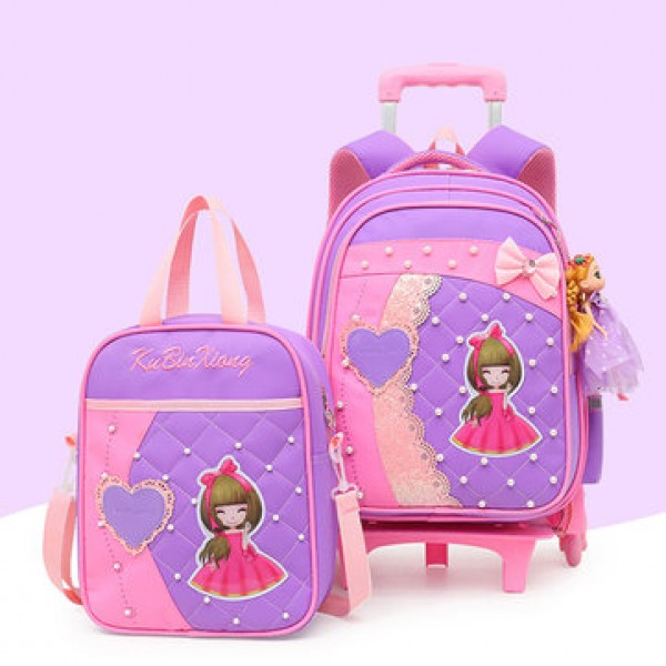 2 Pcs Trolley Backpack Children School Bag Luggage Bag Handbag Camping Suitcases With Six Wheel