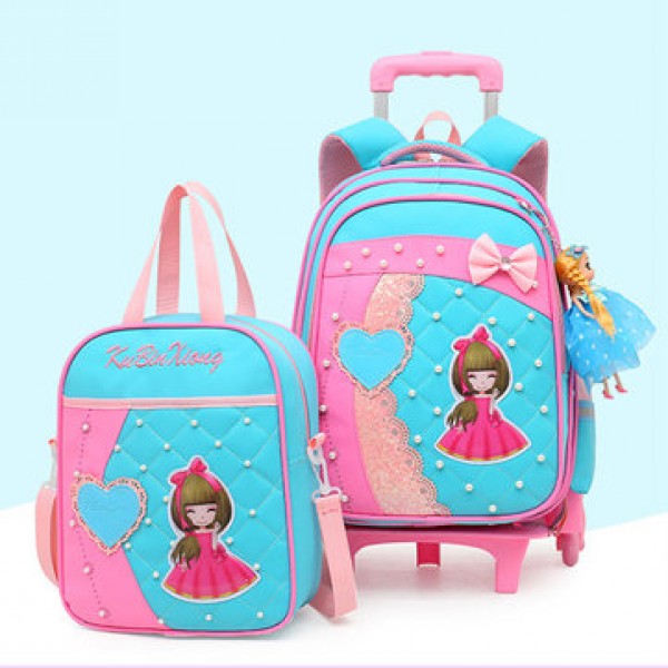 2 Pcs Trolley Backpack Children School Bag Luggage Bag Handbag Camping Suitcases With Six Wheel