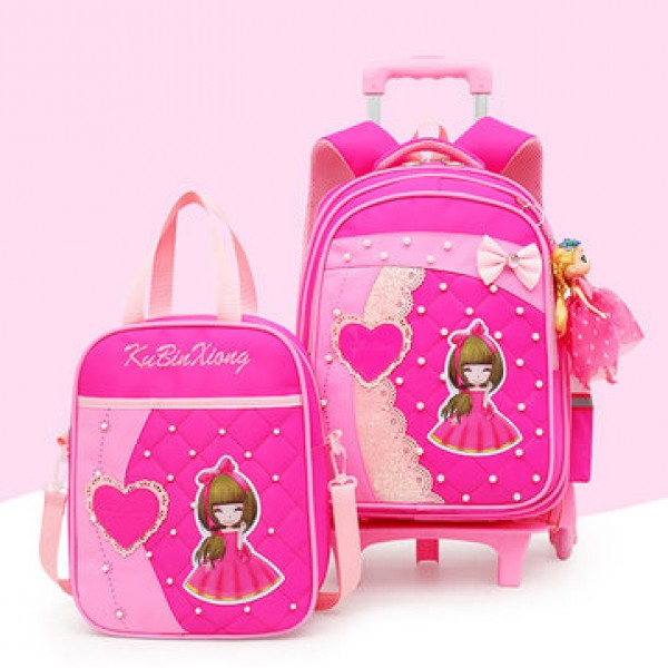 2 Pcs Trolley Backpack Children School Bag Luggage Bag Handbag Camping Suitcases With Six Wheel