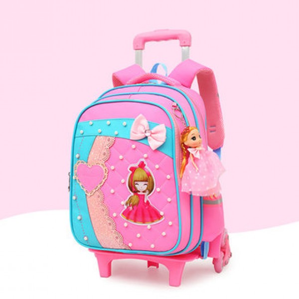 2 Pcs Trolley Backpack Children School Bag Luggage Bag Handbag Camping Suitcases With Six Wheel
