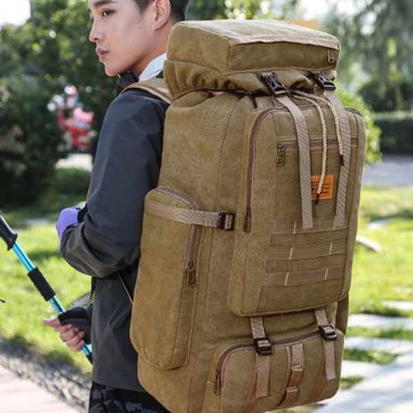 56-75L Canvas Military Rucksacks Outdoor Tactical Backpack Sports Hiking Climbing Camping Bag