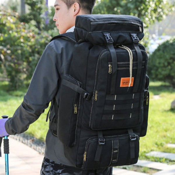 56-75L Canvas Military Rucksacks Outdoor Tactical Backpack Sports Hiking Climbing Camping Bag