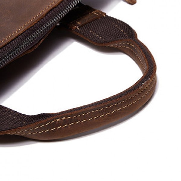 Men Cowhide Vintage Handbag Crossbody Bag Business Briefcase Fits 15.6 inch ipad