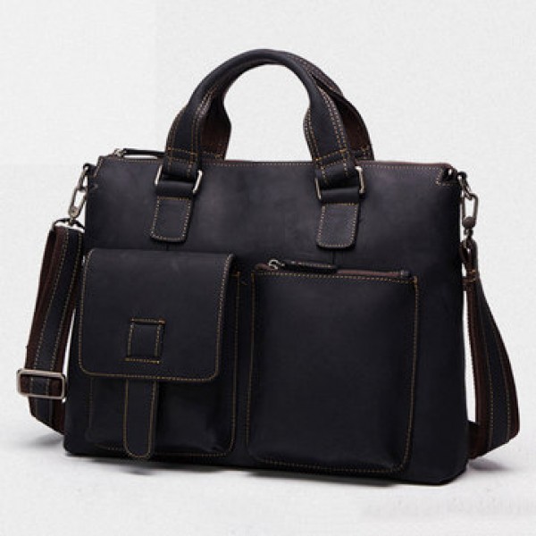 Men Cowhide Vintage Handbag Crossbody Bag Business Briefcase Fits 15.6 inch ipad