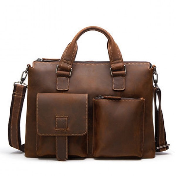 Men Cowhide Vintage Handbag Crossbody Bag Business...