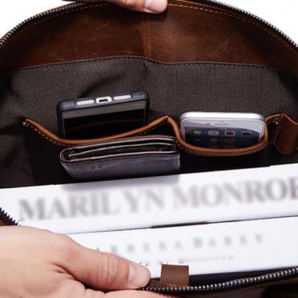 Men Cowhide Vintage Handbag Crossbody Bag Business Briefcase Fits 15.6 inch ipad