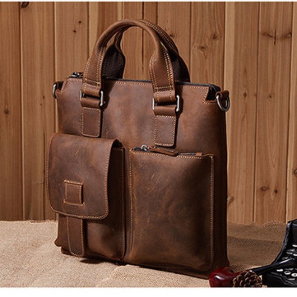 Men Genuine Leather Retro Handbag Crossbody Bag Casual Business Shoulder Bag Briefcase