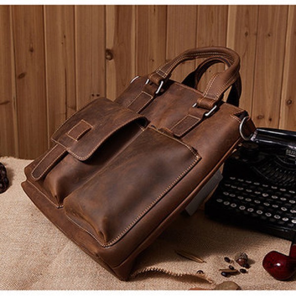 Men Genuine Leather Retro Handbag Crossbody Bag Casual Business Shoulder Bag Briefcase