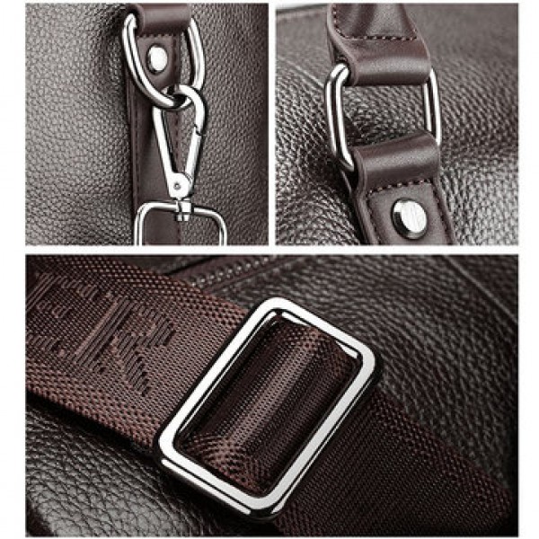 Men Leather Business Handbag Multifunction Large Capacity Travel Bag with Shoes Compartment