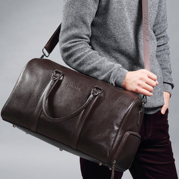Men Leather Business Handbag Multifunction Large Capacity Travel Bag with Shoes Compartment