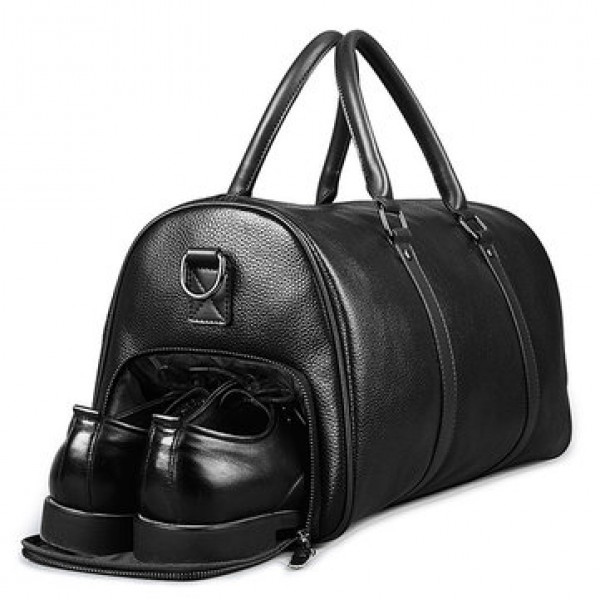 Men Leather Business Handbag Multifunction Large Capacity Travel Bag with Shoes Compartment