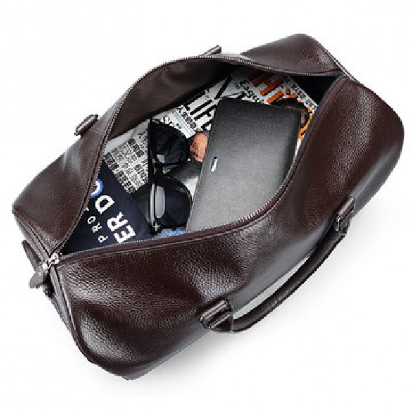Men Leather Business Handbag Multifunction Large Capacity Travel Bag with Shoes Compartment