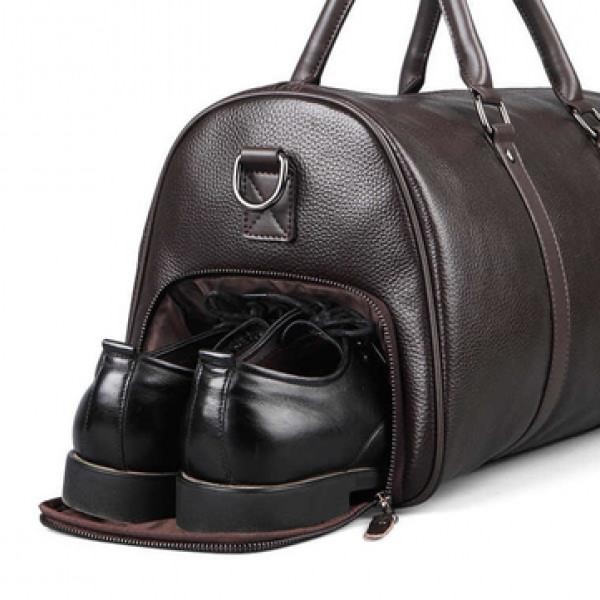 Men Leather Business Handbag Multifunction Large Capacity Travel Bag with Shoes Compartment