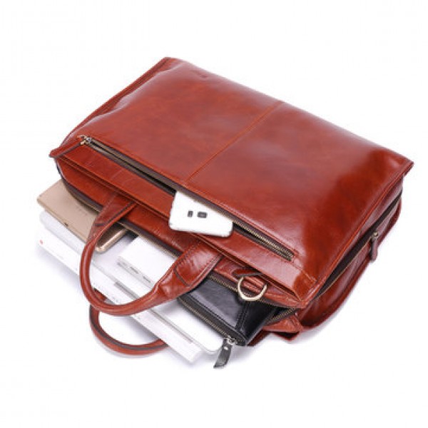 Ekphero Leather Men Bag Multi-functional Leather Handbag Leisure Business Briefcase Shoulder Bag