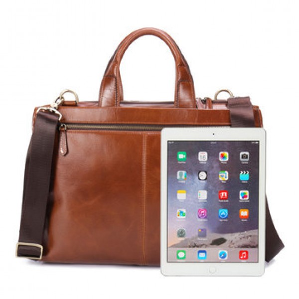 Ekphero Leather Men Bag Multi-functional Leather Handbag Leisure Business Briefcase Shoulder Bag