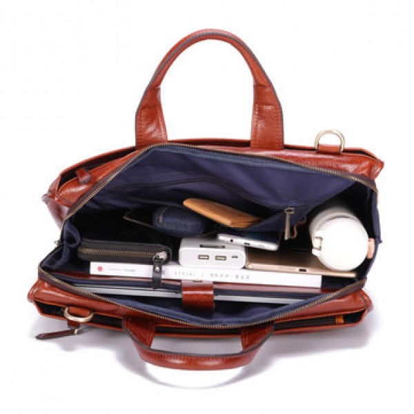 Ekphero Leather Men Bag Multi-functional Leather Handbag Leisure Business Briefcase Shoulder Bag