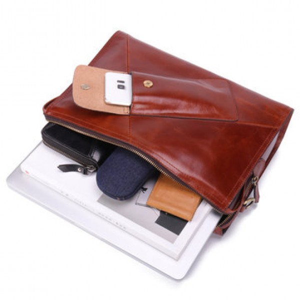 Ekphero Men Genuine Leather Handbag Shoulder Bag Business Briefcase Laptop Bag