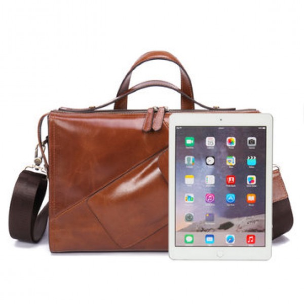 Ekphero Men Genuine Leather Handbag Shoulder Bag Business Briefcase Laptop Bag