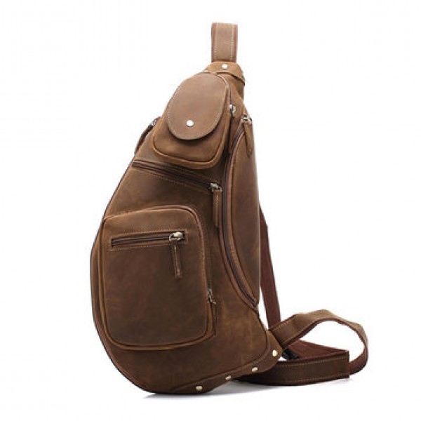 AUGUR Genuine Leather Chest Bag Vintage Fashion High Capacity Crossbody Bag
