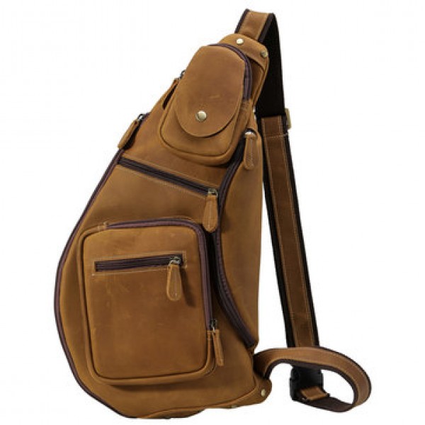 AUGUR Genuine Leather Chest Bag Vintage Fashion High Capacity Crossbody Bag