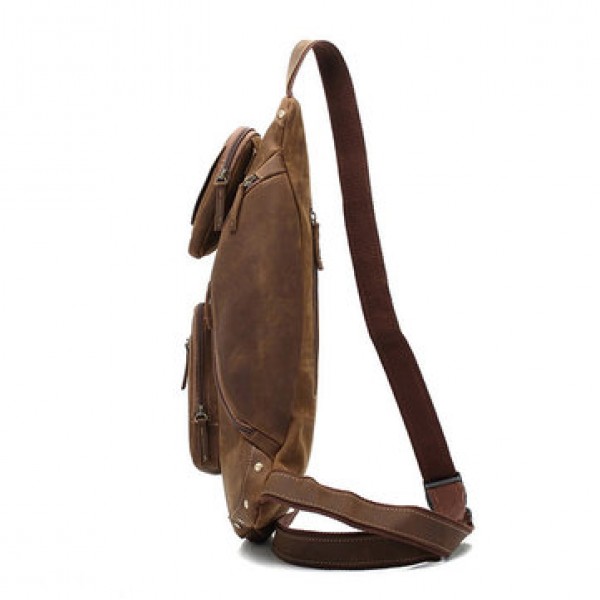 AUGUR Genuine Leather Chest Bag Vintage Fashion High Capacity Crossbody Bag