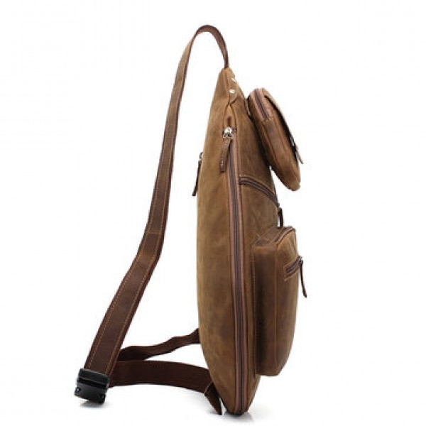 AUGUR Genuine Leather Chest Bag Vintage Fashion High Capacity Crossbody Bag