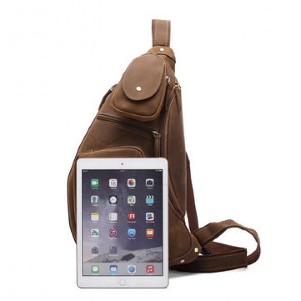 AUGUR Genuine Leather Chest Bag Vintage Fashion High Capacity Crossbody Bag