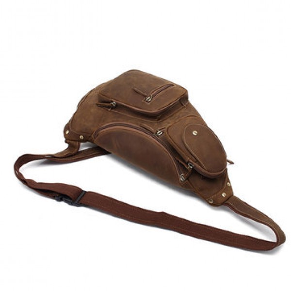 AUGUR Genuine Leather Chest Bag Vintage Fashion High Capacity Crossbody Bag
