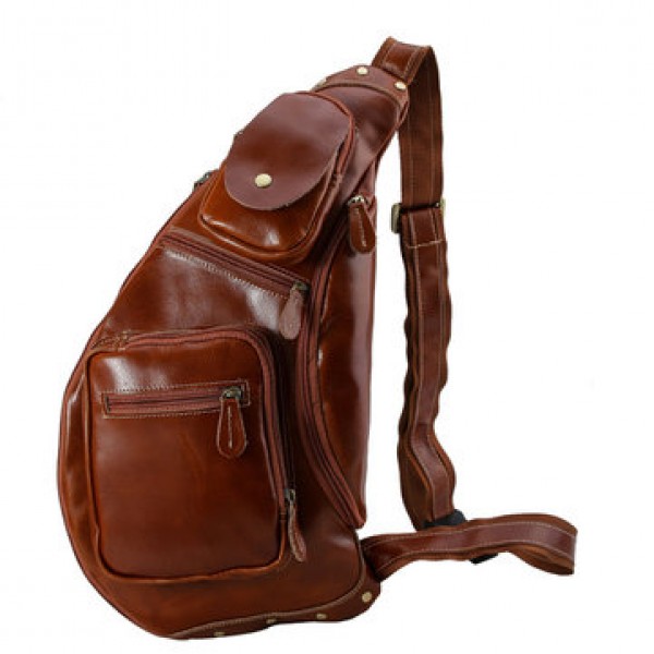 AUGUR Genuine Leather Chest Bag Vintage Fashion High Capacity Crossbody Bag