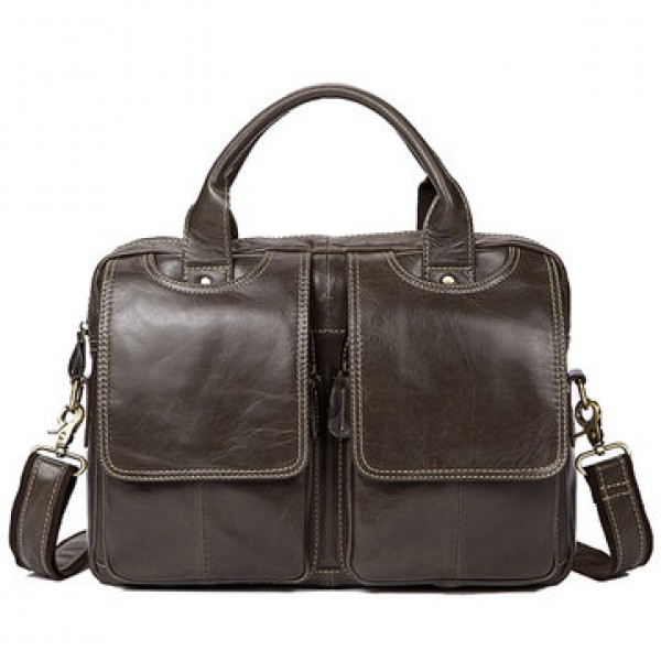 Men Genuine Leather Vintage 14 Inches Laptop Bag Business Bag Briefcase Crossbody Bag