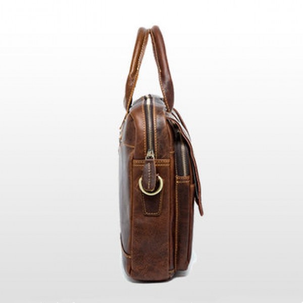 Men Genuine Leather Vintage 14 Inches Laptop Bag Business Bag Briefcase Crossbody Bag
