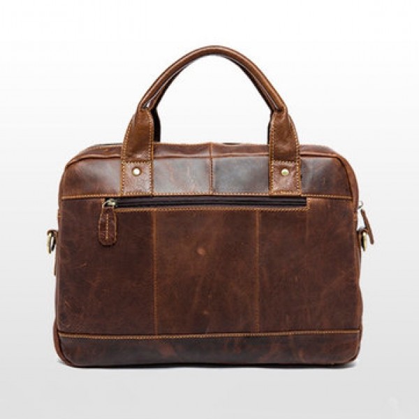 Men Genuine Leather Vintage 14 Inches Laptop Bag Business Bag Briefcase Crossbody Bag