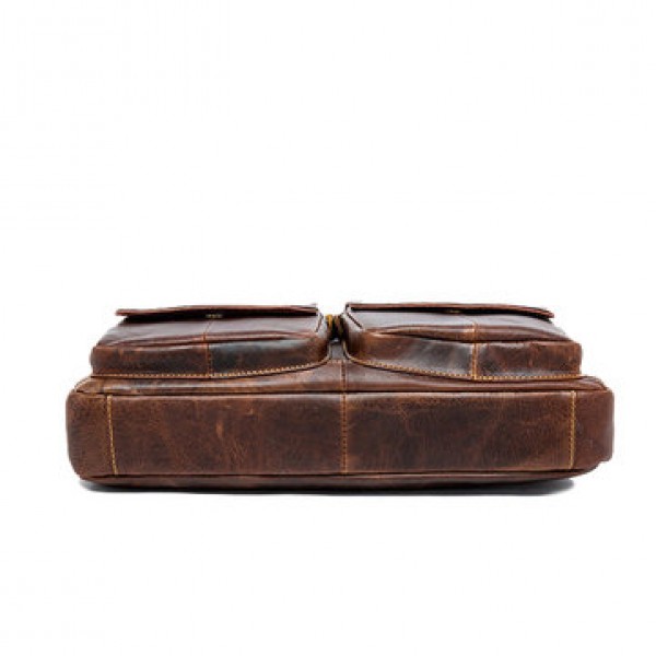Men Genuine Leather Vintage 14 Inches Laptop Bag Business Bag Briefcase Crossbody Bag