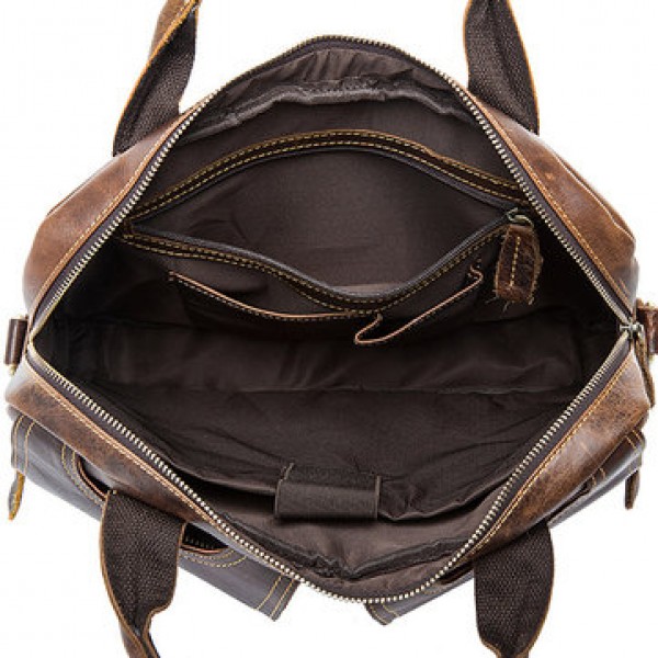 Men Genuine Leather Vintage 14 Inches Laptop Bag Business Bag Briefcase Crossbody Bag