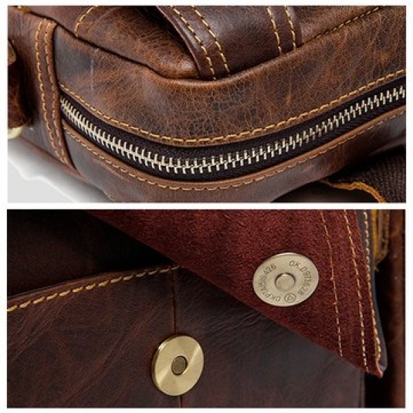 Men Genuine Leather Vintage 14 Inches Laptop Bag Business Bag Briefcase Crossbody Bag