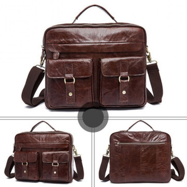 Genuine Leather Sling Briefcase Vintage Handbag Dual Use Messenger Bag For Men