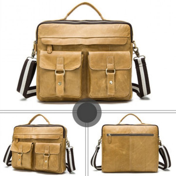 Genuine Leather Sling Briefcase Vintage Handbag Dual Use Messenger Bag For Men