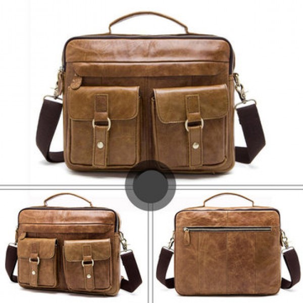 Genuine Leather Sling Briefcase Vintage Handbag Dual Use Messenger Bag For Men